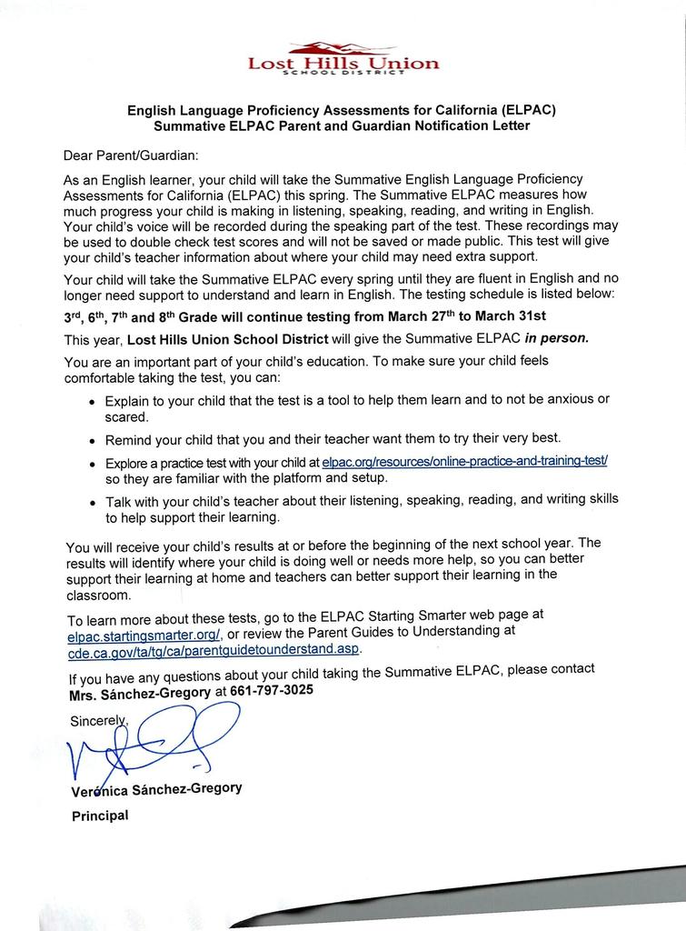 ELPAC Letter